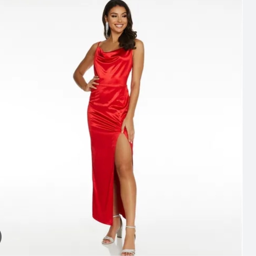 Quiz Red Satin Split Maxi Dress